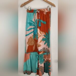 True Destinations Resort Wear Flare Pants Beach Palm Trees Coverup sz XS